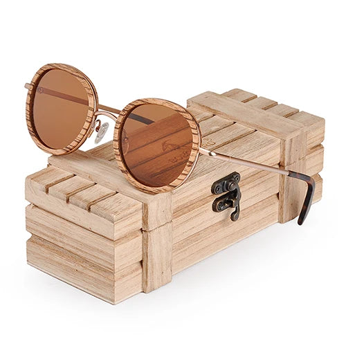 BOBO BIRD Women's Sunglasses Fashion Polarized UV400 Lens Metal Temple Eyewear Vintage Oval Wood Glasses in Wooden Gift Box