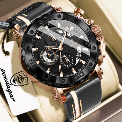 POEDAGAR Original Watches For Man Waterproof Luminous Date Fashion Male Clock Chronograph Leather Quartz Sports Men's Wristwatch