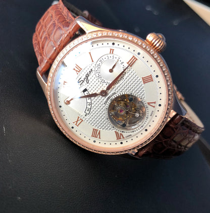 Sugess Real Tourbillon Watch Genuine Original ST8001 Movement Mens Calendar Skeleton Gold Diamond Watches Hand Winding/Auto