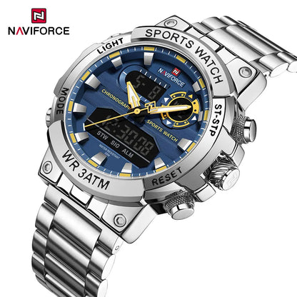 NAVIFORCE Mens Watch Dual Display Sport 30M Water Resistant Digital Chronograph Clock Army Military Style Male Wristwatch NF9237