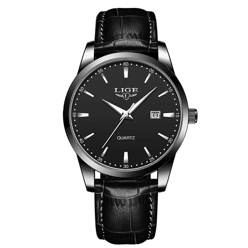 LIGE  Watch Fashion Leather Strap Mens Watches Military Quartz Wristwatches
