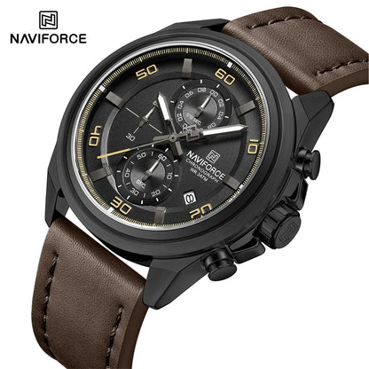 NAVIFROCE Business Casual Mens Watch 3ATM Water-Resistant Calendar Luminous Dial With Leather Strap For Gifts Original Design