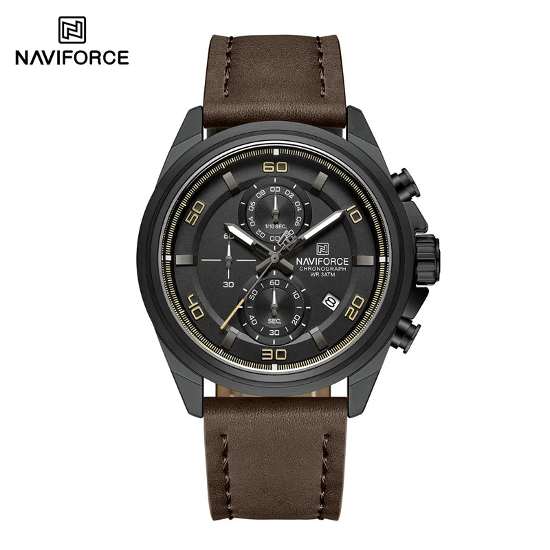 NAVIFROCE Business Casual Mens Watch 3ATM Water-Resistant Calendar Luminous Dial With Leather Strap For Gifts Original Design