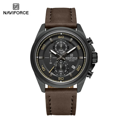 NAVIFROCE Business Casual Mens Watch 3ATM Water-Resistant Calendar Luminous Dial With Leather Strap For Gifts Original Design