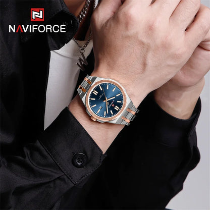 Top NAVIFORCE Men's Luxury Business Quartz Watch Luminous Steel Band Waterproof with Calendar Male Wristwatch Gift Reloj Hombre