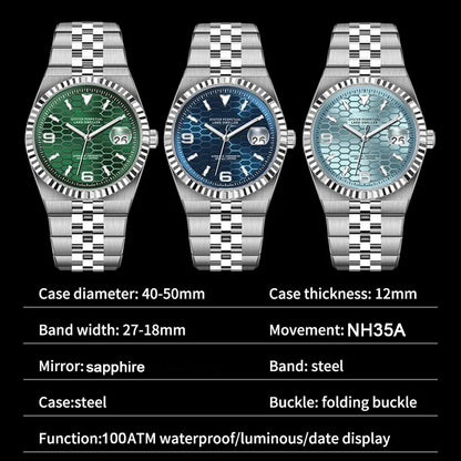PINDU New Watch Automatic Mechanical Men Watches Business Casual Japan NH35A Sapphire 100M Water Resistant Luminous Man Watch