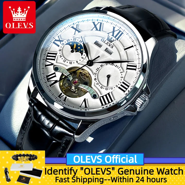 OLEVS 7013 Automatic Men Watch Moon phase Waterproof Luxury Men's Watch Date Stainless steel Mechanical Watch
