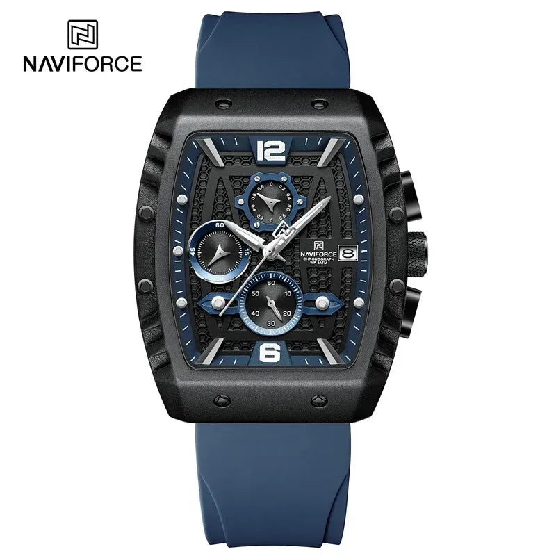 NAVIFORCE NF8025  Luxury Watch Waterproof  Sport Quartz Soft Silicone Band Date Military Clock Chronograph Wristwatch
