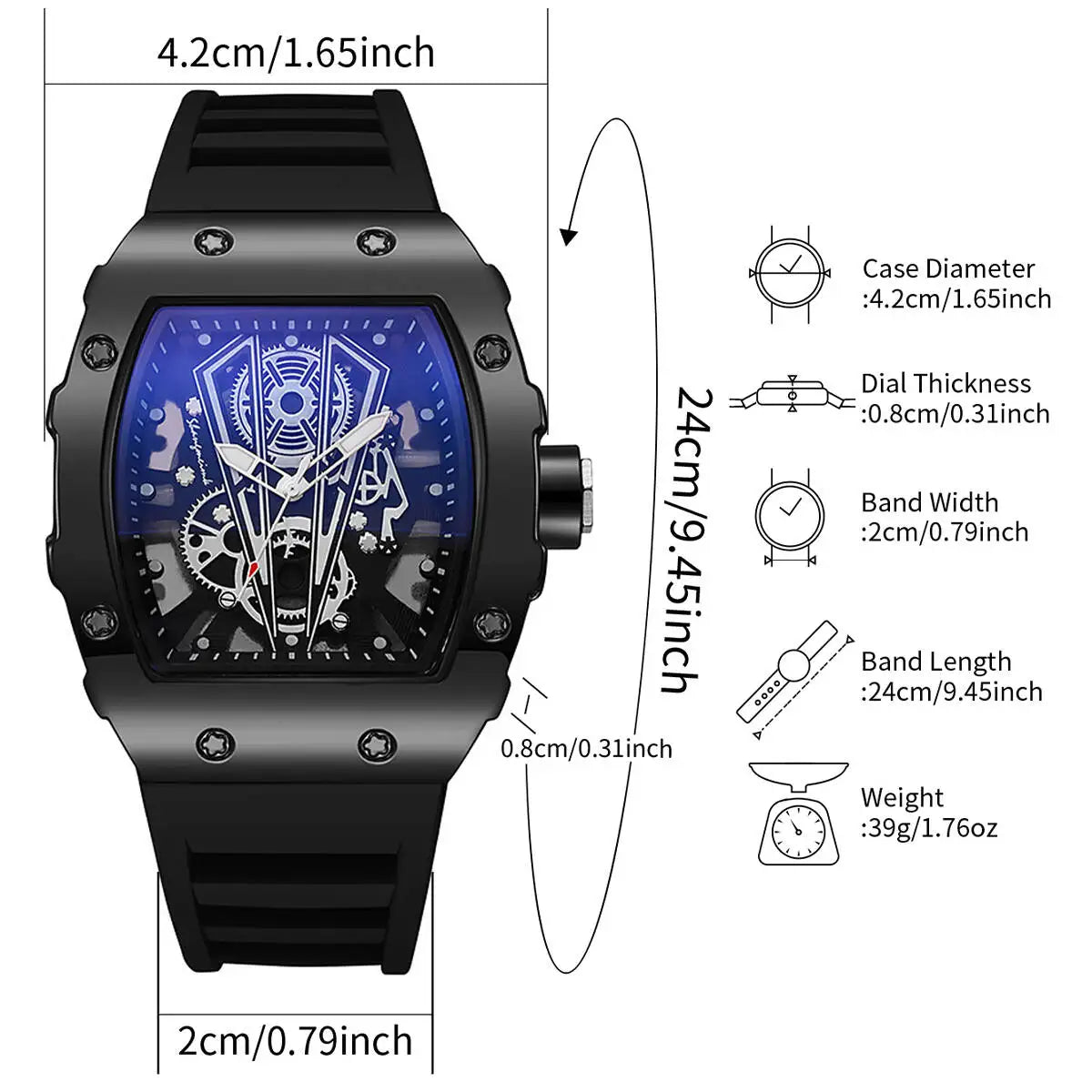 1/2PCS Luxury Large Dial Men Quartz Watches Silicone Band Men's Sports Watch Casual Wristwatch Reloj Hombre（Without Box）