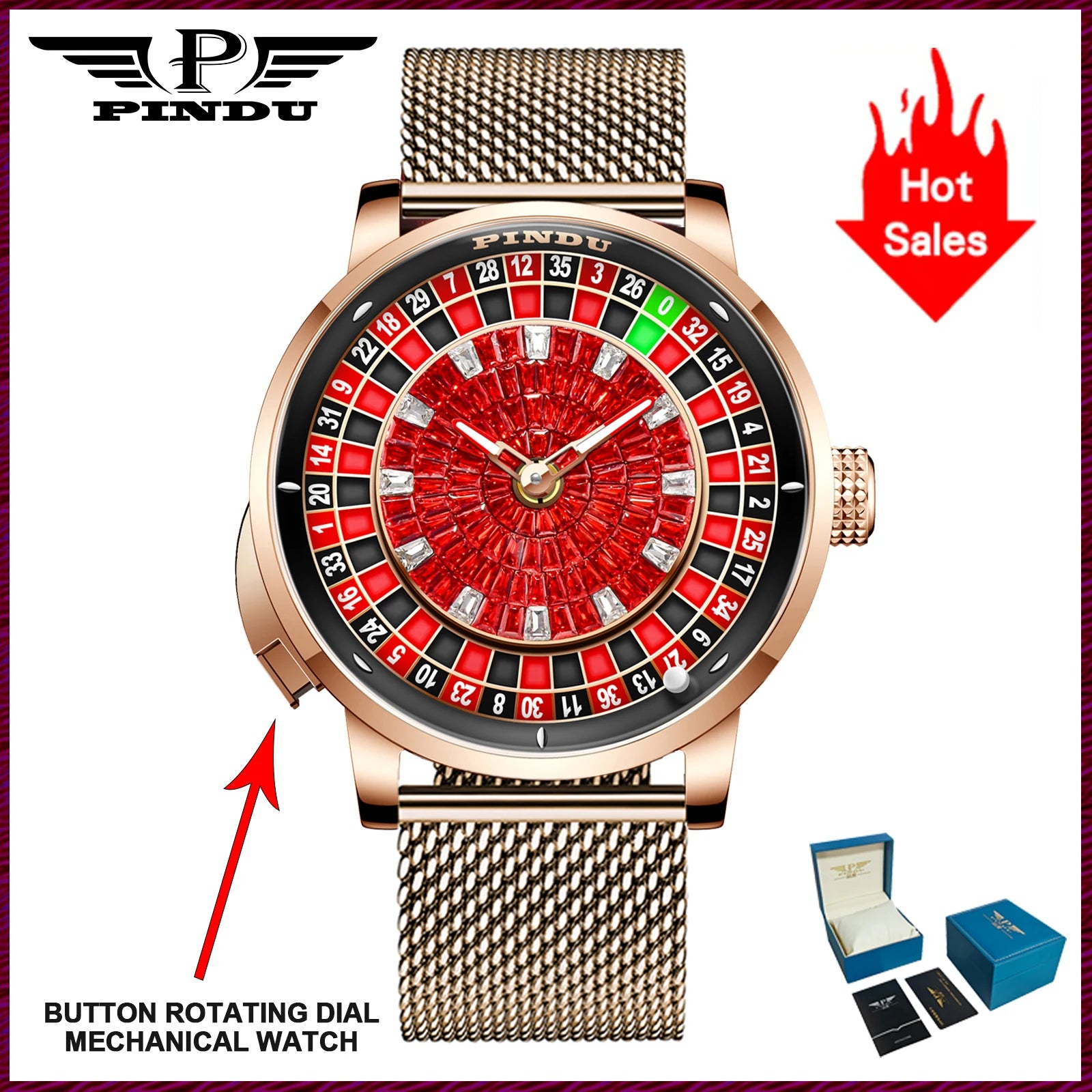 2025 PINDU Design NEW Button Rotating black shell Mechanical Watch Men NH35 Movement Stainless Steel TopLuxury Automatic Watch