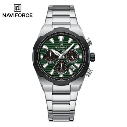 NAVIFORCE Men's Quartz Watch Multifunctional Calendar Stopwatch Luminous 30ATM Waterproof Stainless Steel Band Wristwatch