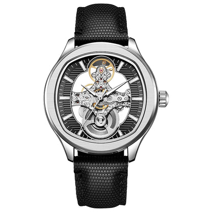 Lnverted Tourbillon Design Watch Leather Strap Waterproof Luxury Sports Men Skeleton Automatic Mechanical Watch
