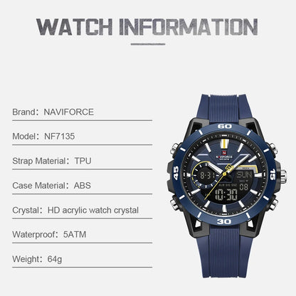NAVIFORCE Men's 5ATM Waterproof Dual Time Watch Fashion Sport Countdown Alarm Chronograph Wristwatch Man chronograph Alarm Clock