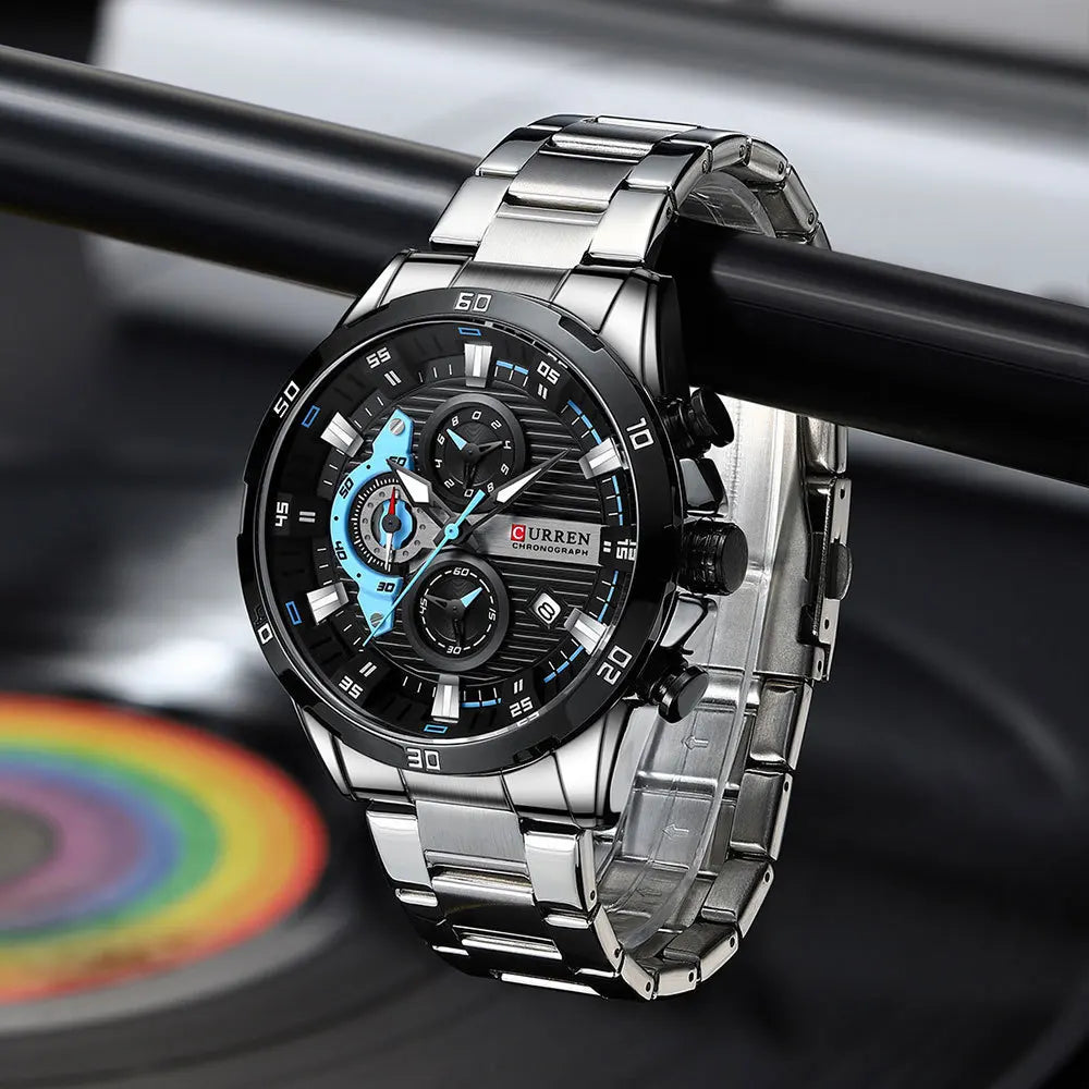 Stainless Steel Watches for Mens Creative Fashion Luminous Dial with Chronograph Clock Male Casual Wristwatches Business