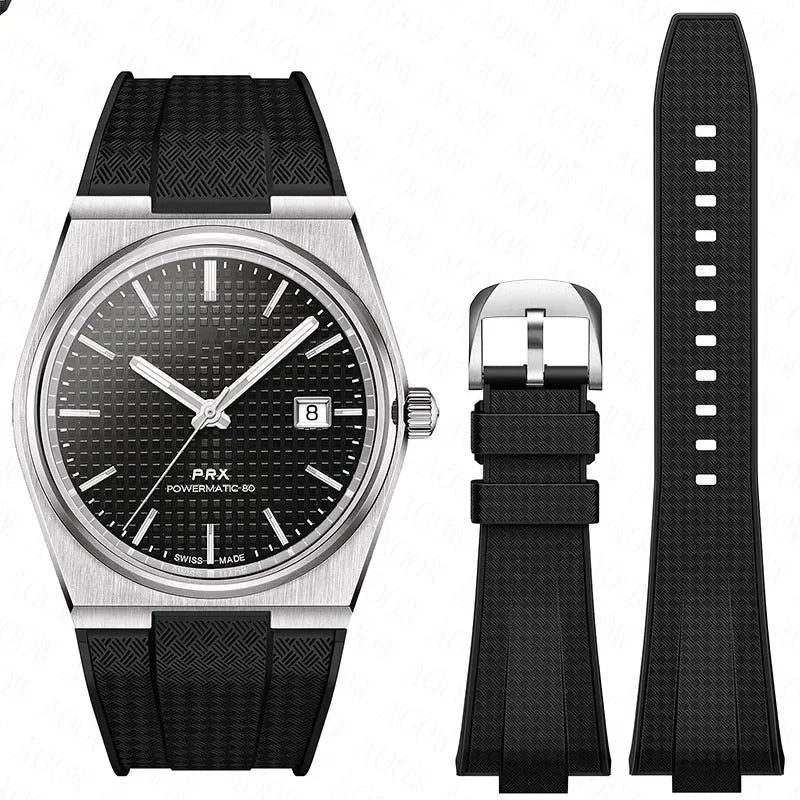 12mm Silicone Rubber Strap for Tissot PRX T137.407/T137.410 Super Player 40mm Men Quick Release Convex End Watch Band Bracelet