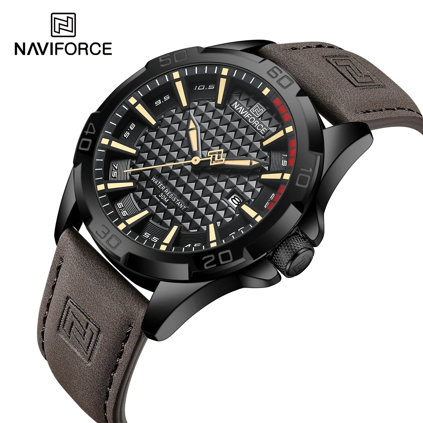NAVIFORCE Brand Men Fashion Quartz Watches Male Leather Strap Sport Waterproof Wristwatches CalendarClock Relogio Masculino