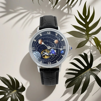 Stainless Steel Men's Space Explorer Automatic Mechanical Watch Galaxy  Planet Dial Durable Fashion Accessory Unique Timepiece