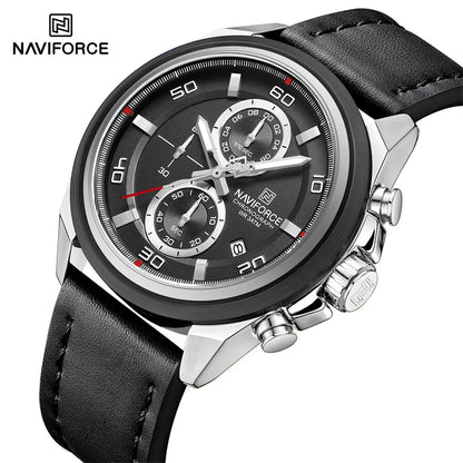 NAVIFROCE Business Casual Mens Watch 3ATM Water-Resistant Calendar Luminous Dial With Leather Strap For Gifts Original Design