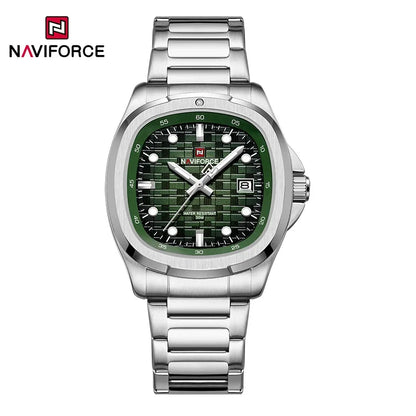 NAVIFORCE Fashion Men's Business Quartz Watch Stainless Steel Luminous Calendar Clock Male Square Dial Sports Wristwatch