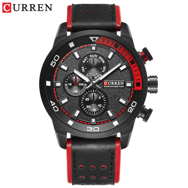 CURREN 8250 Men's Waterproof Casual Three-Hand Watch Business Leather Breathable Strap Wristwatch