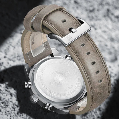 NAVIFORCE NF9263 Waterproof Watch Luminous Display Genuine Leather Strap Multi-Function Chronograph Countdown Timer Alarm NF9263