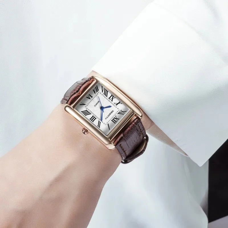 Rebirth 002 Elegant Mini Light Design Rectangle Dial Water Resistant Quartz Movement Business Women Analog Wrist Watch Gift
