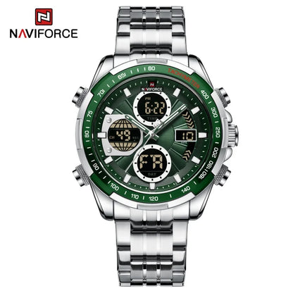 NAVIFORCE Men's Quartz Watches New Dual Display 30m Waterproof Sports Wrist Watch Stainless Steel Casual Clock Relogio Masculino