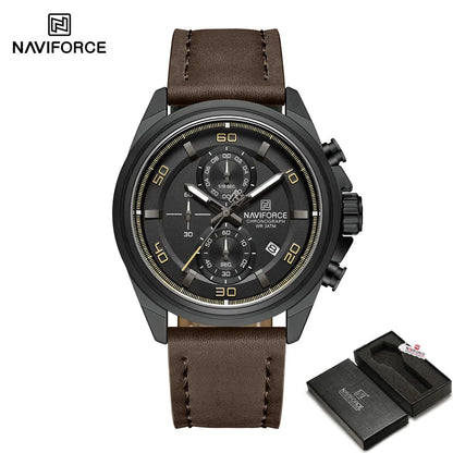 NAVIFROCE Business Casual Mens Watch 3ATM Water-Resistant Calendar Luminous Dial With Leather Strap For Gifts Original Design