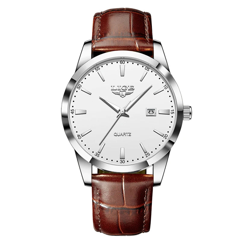LIGE  Watch Fashion Leather Strap Mens Watches Military Quartz Wristwatches