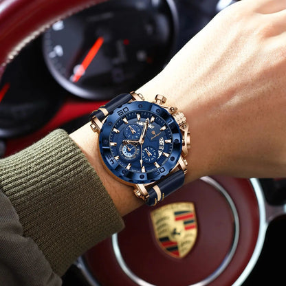 POEDAGAR Original Watches For Man Waterproof Luminous Date Fashion Male Clock Chronograph Leather Quartz Sports Men's Wristwatch