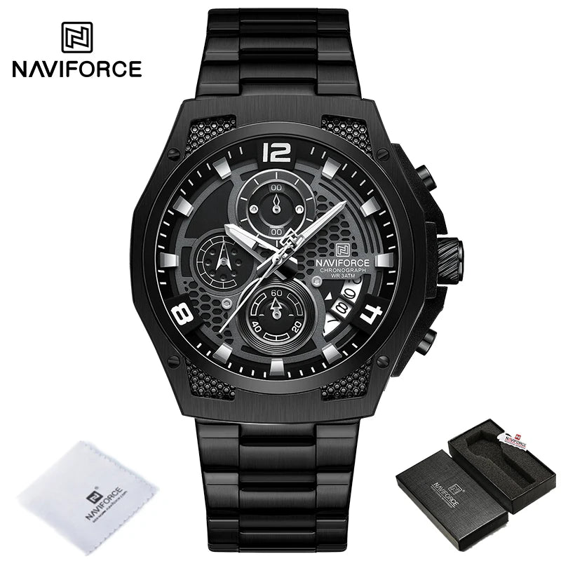 NAVIFORCE Brand Casual Sports Men Watches Multifunction Steel Strap Quartz Chronograph With Date Display Wristwatch Reloj Hombre