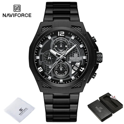 NAVIFORCE Brand Casual Sports Men Watches Multifunction Steel Strap Quartz Chronograph With Date Display Wristwatch Reloj Hombre