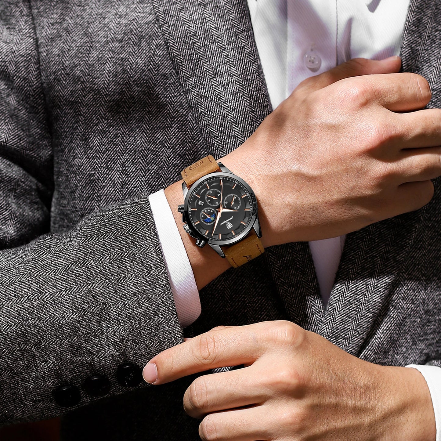 POEDAGAR Original Military Men Clock Waterproof Luminous Leather Quartz Man Watch Chronograph Date Luxury Business Men's Watches