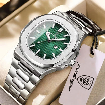 POEDAGAR Square Luxury Men Wristwatch Waterproof Luminous Date Stainless Steel Male Clock Business Sports Quartz Watches For Me