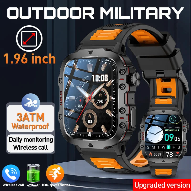 Men's Smartwatch Military Outdoor Sports Health Monitoring Bluetooth Call Voice Assistant Waterproof For Android IOS Smart Watch