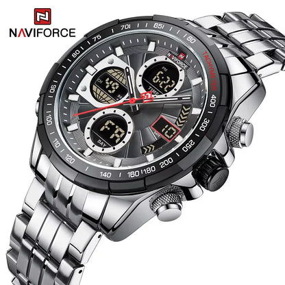 NAVIFORCE Men's Quartz Watches New Dual Display 30m Waterproof Sports Wrist Watch Stainless Steel Casual Clock Relogio Masculino