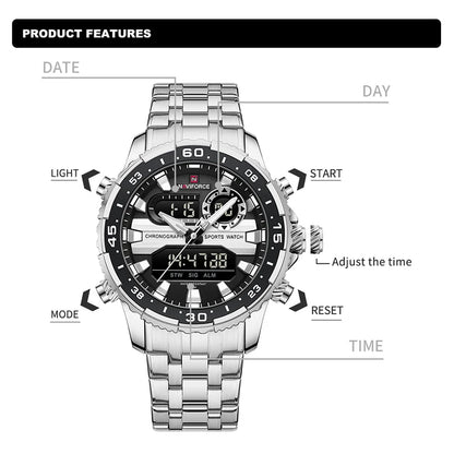 Men's Watches NAVIFORCE Original Trend Brand LCD Display Analog Digital Quartz Man Clock 30m Waterproof Luminous Male Wristwatch