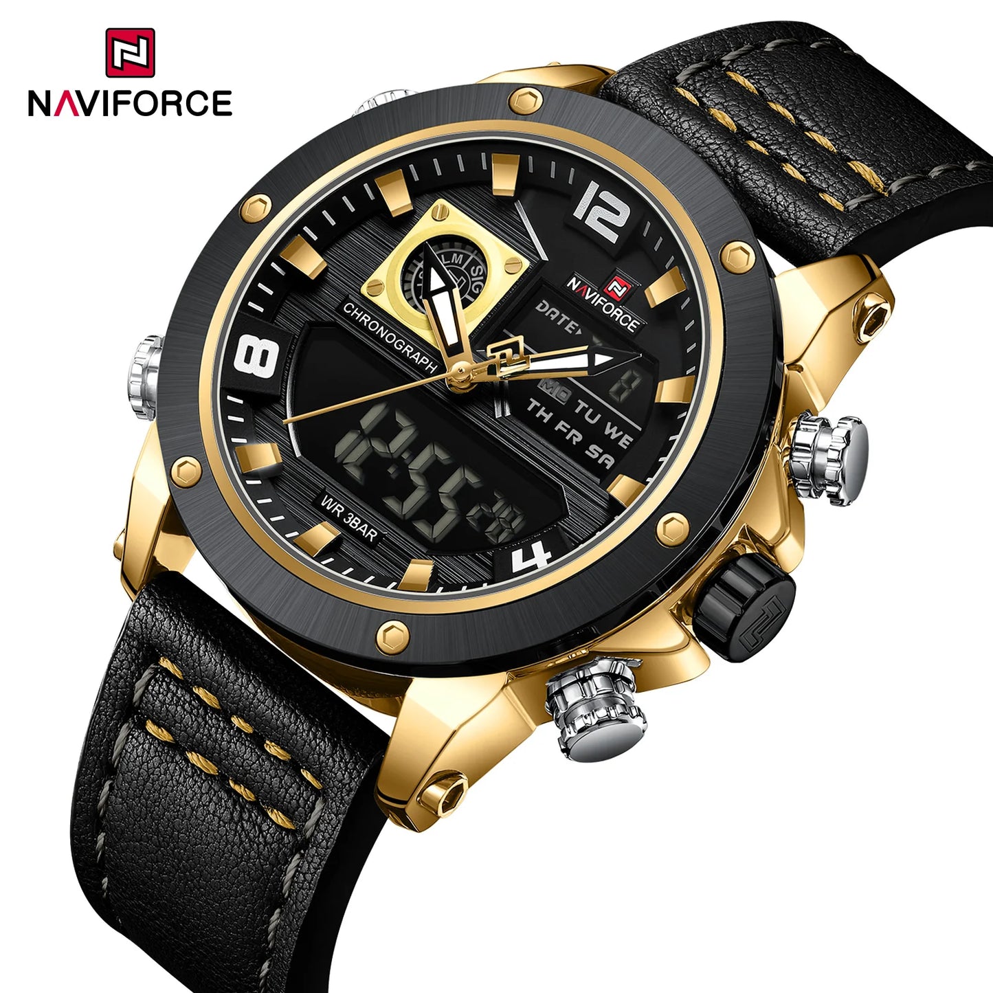 NAVIFORCE Digital Mens Military Watch Waterproof Watch Dual Display Quartz Sports Watch For Men Luminous High Quality Wristwatch