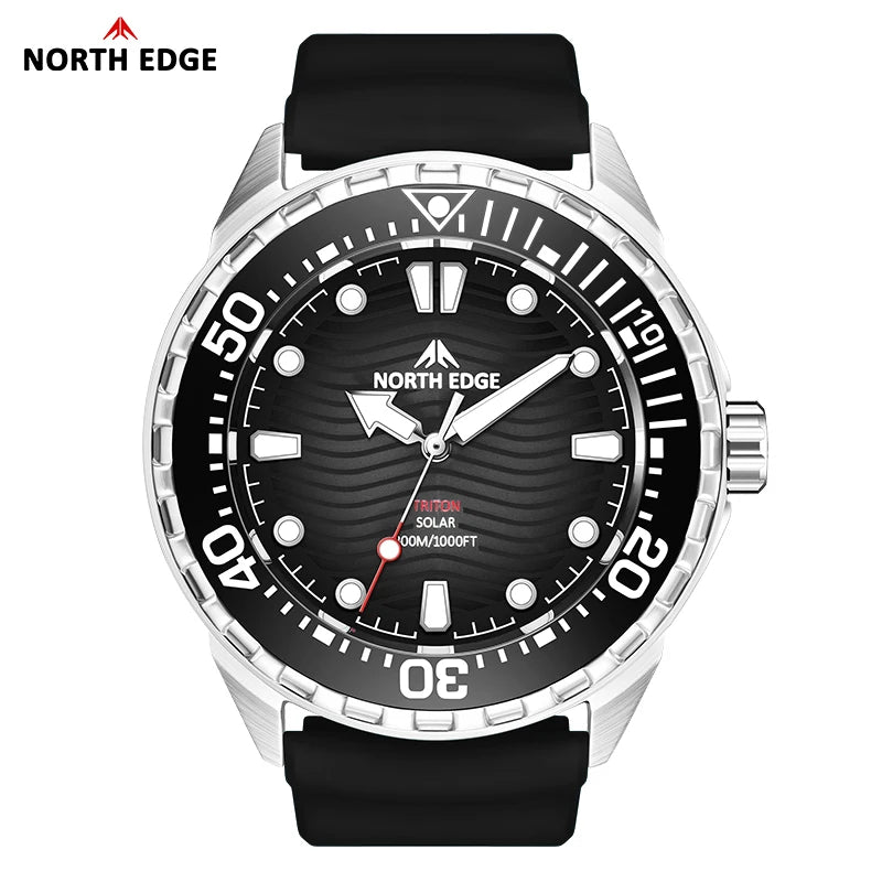 NORTH EDGE 2026 New TRITON Solar Powered Dive Watch Men Luxury Quartz Watches For Men 316L Stainless Steel Case Waterproof 300M