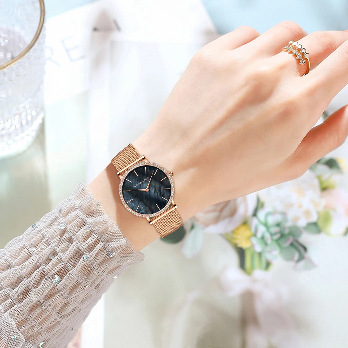 Hannah Martin Luxury Water Diamond Rose Gold  Quartz Watch