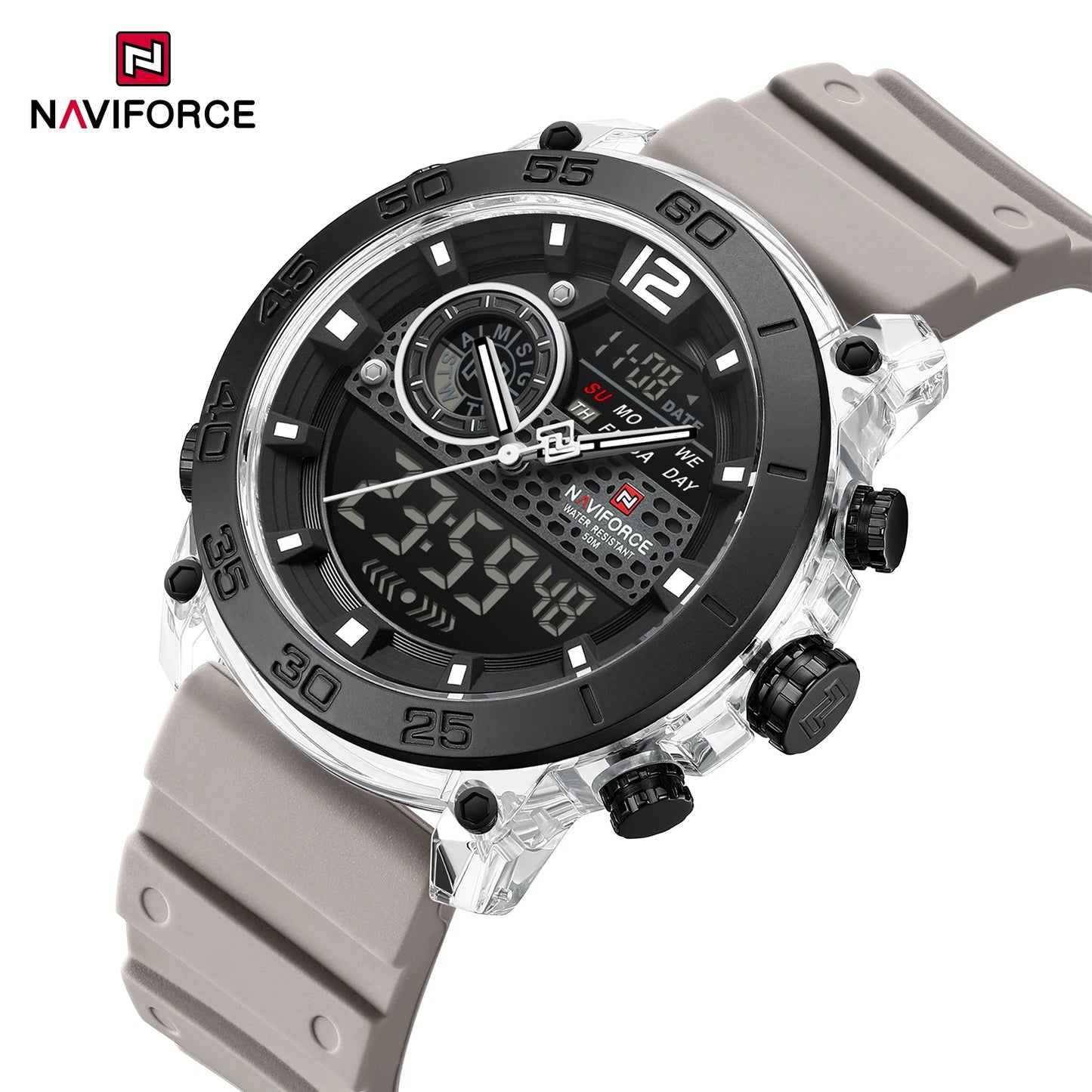 NAVIFORCE Men's Lightweight Sports Wrist Watch Dual Display Time Night Light Watches Boy's Quartz  Stopwatch Multifunctional