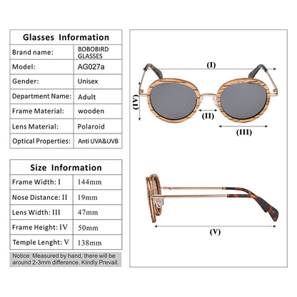 BOBO BIRD Women's Sunglasses Fashion Polarized UV400 Lens Metal Temple Eyewear Vintage Oval Wood Glasses in Wooden Gift Box
