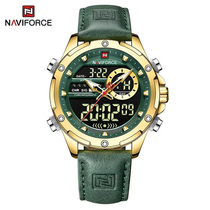 NAVIFORCE Fashion Watches male Casual Genuine Leather Wristwatch Military Waterproof Digital Chronograph Quartz Man Alarm Clocks