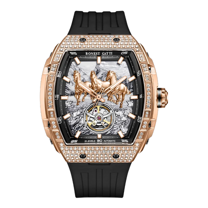 BONEST GATTI Mens German Automatic Mechanical Watch Waterproof Luminous Silicone Strap Business Fashion Men's Chronograph Watch