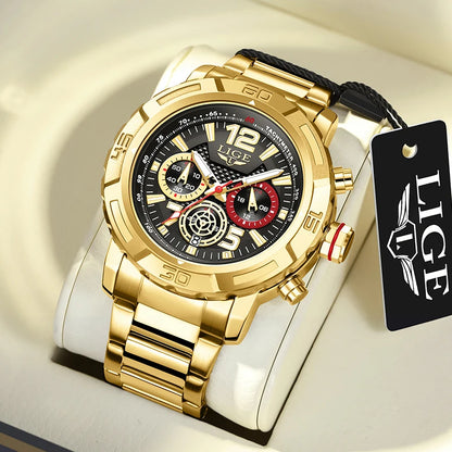 LIGE 2026 Mens Watches Top Brand Luxury Business Men Watch Chronograph Male Clock Men Quartz Wristwatches Relogio Masculino+BOX