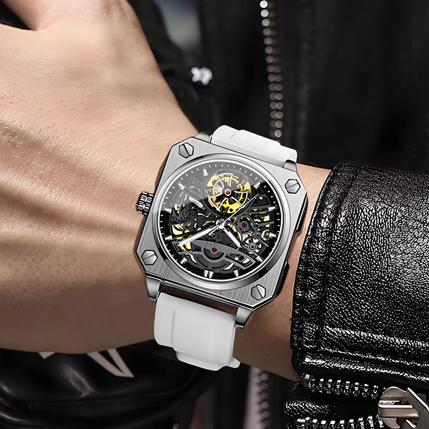 BINBOND mechanical wristwatches for men luxury luminous waterproof automatic accurate tourbillon men's watch skeleton reloj