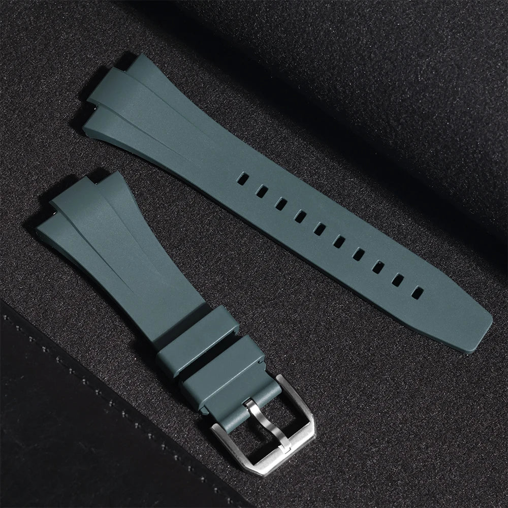 Perfect Fit For Tissot PRX 40 FKM Rubber Strap with Silver Pin Clasp - 12mm for Powermatic 80 (Unisex) Watch Bands