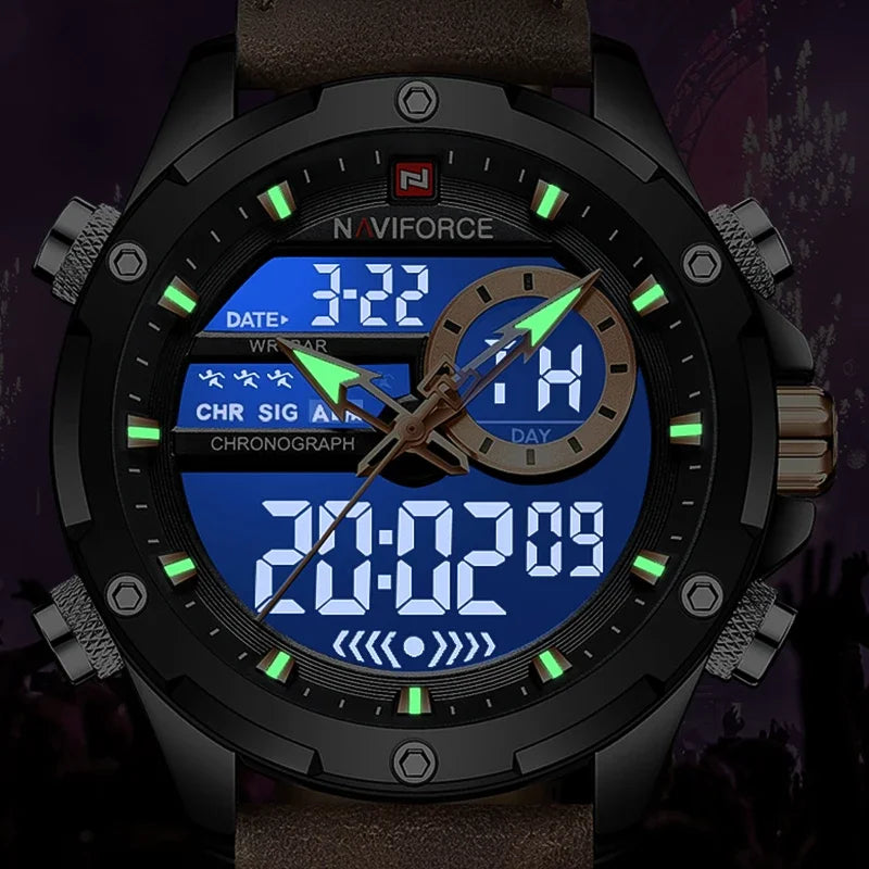 NAVIFORCE NF9208 Digital Men Military Watch Waterproof Wristwatch LED Quartz Clock Sport Big Watches