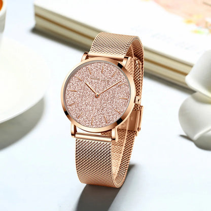 Hannah Martin Luxury Women's Watch With Japanese Original Quartz Movement Stainless Steel Mesh Strap 36mm Rose Gold Wrist Watch