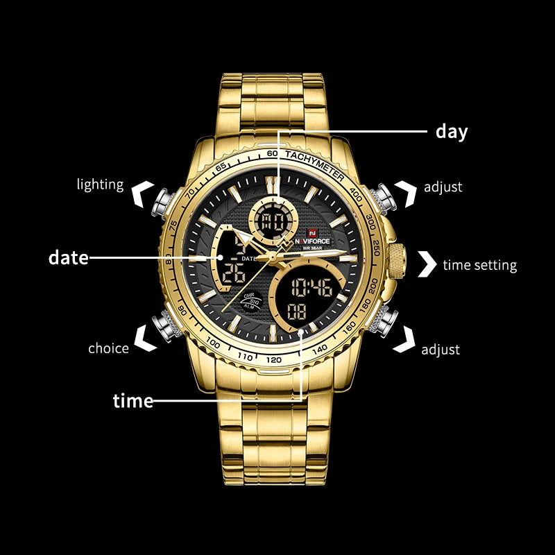 NAVIFORCE 2025 New Sport Watch for Men Luxury Original Wrist Watch Stainless Steel Mens Dual Display Military Waterproof Watches